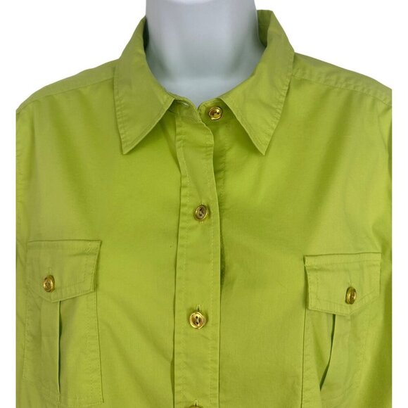 Chicos Lime Green Button Down Roll Up Long Sleeve Casual Blouse Size 2 US L - Picture 3 of 10